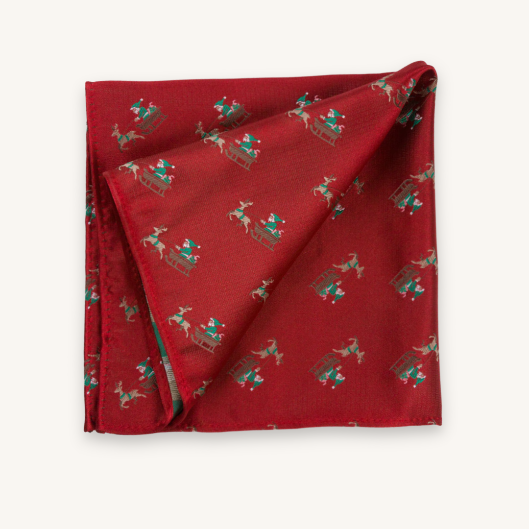 Red Santa Sleigh Pocket Square