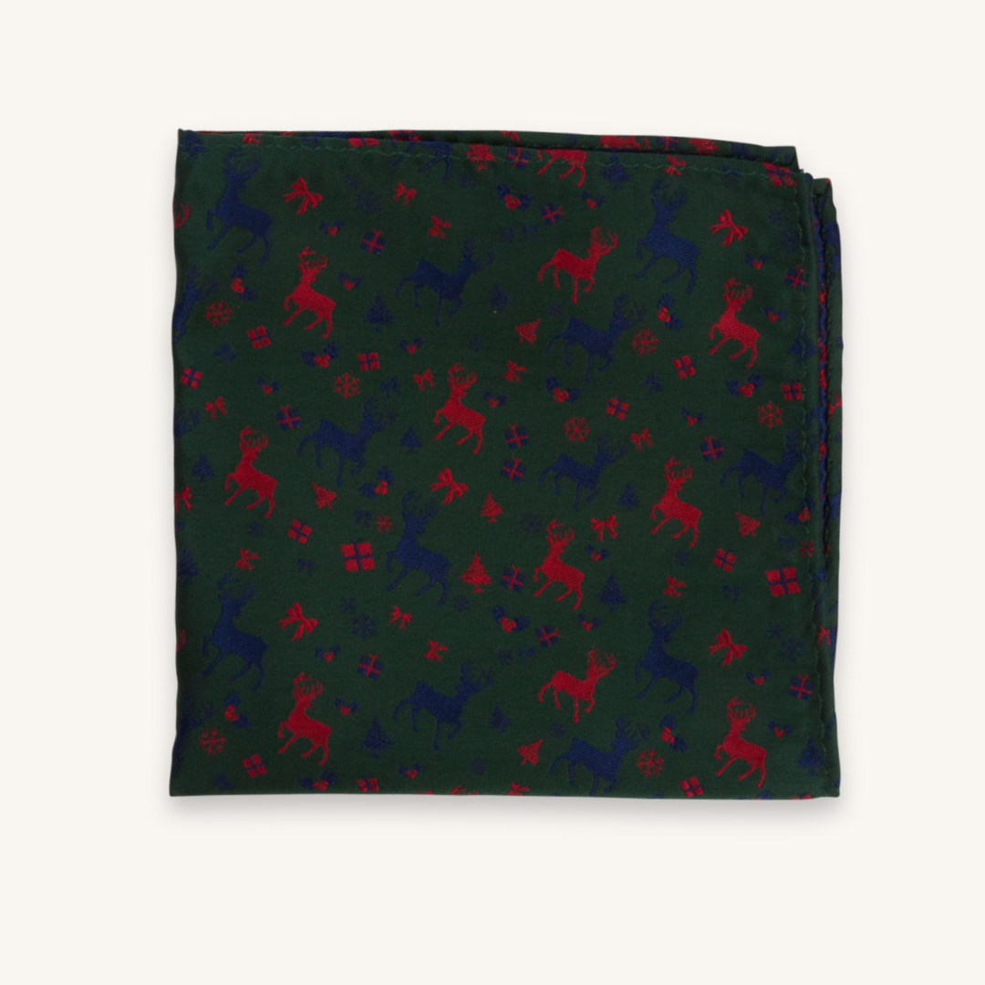 Green Reindeer Pocket Square