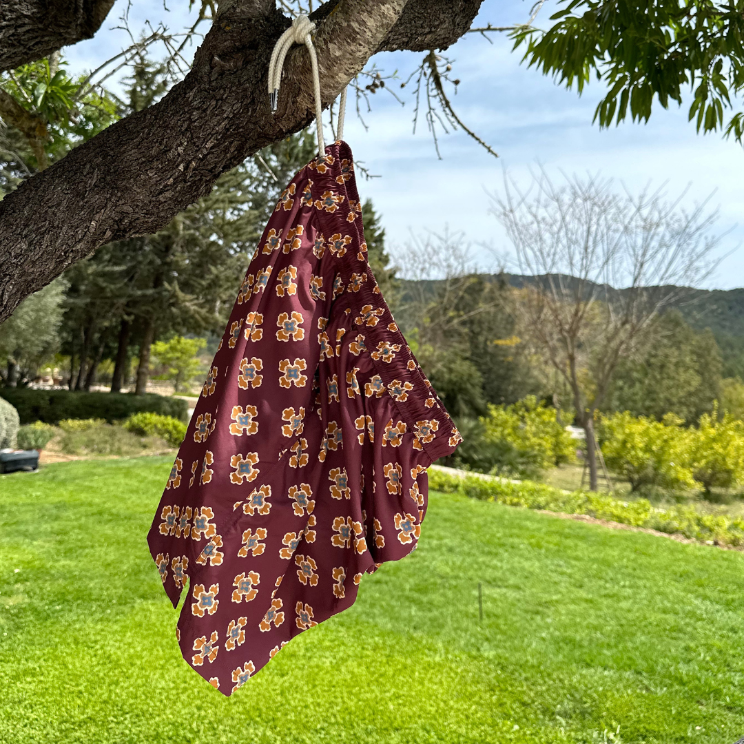 Burgundy Floral Swim Shorts