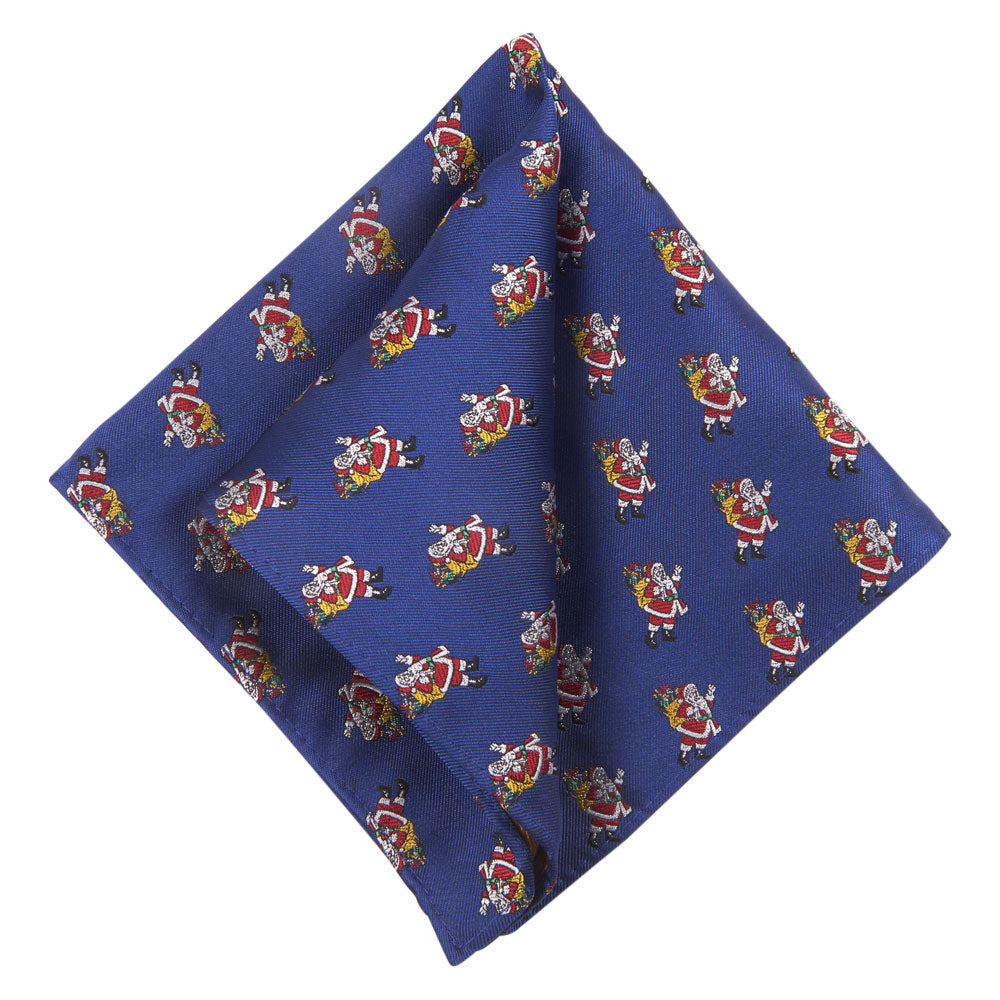 blue christmas santa claus pocket square folded